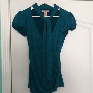 Candie's Teal Tie-Neck Blouse